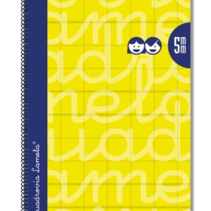 lamela cuaderno espiral con 80 hojas de 90g/m2 con margen formato folio pauta cuadrovia de 5mm cubierta extra dura papel offset blanco extra color amarillo