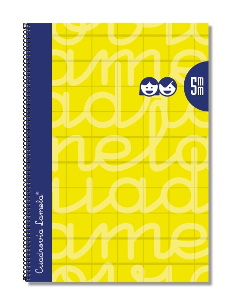 lamela cuaderno espiral con 80 hojas de 90g/m2 con margen formato folio pauta cuadrovia de 5mm cubierta extra dura papel offset blanco extra color amarillo