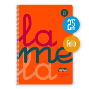 lamela cuaderno espiral con 80 hojas de 90g/m2 con margen formato folio pauta cuadrovia de 2.5mm cubierta de polipropileno papel offset blanco extra color naranja fluorescente