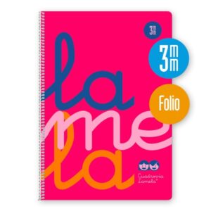 lamela cuaderno espiral con 80 hojas de 90g/m2 con margen formato folio pauta cuadrovia de 3mm cubierta de polipropileno papel offset blanco extra color rosa fluorescente