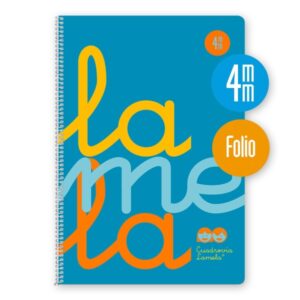 lamela cuaderno espiral con 80 hojas de 90g/m2 con margen formato folio pauta cuadrovia de 4mm cubierta de polipropileno papel offset blanco extra color azul fluorescente