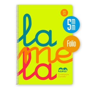 lamela cuaderno espiral con 80 hojas de 90g/m2 con margen formato folio pauta cuadrovia de 5mm cubierta de polipropileno papel offset blanco extra color amarillo fluorescente