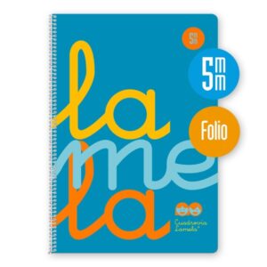 lamela cuaderno espiral con 80 hojas de 90g/m2 con margen formato folio pauta cuadrovia de 5mm cubierta de polipropileno papel offset blanco extra color azul fluorescente