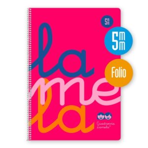 lamela cuaderno espiral con 80 hojas de 90g/m2 con margen formato folio pauta cuadrovia de 5mm cubierta de polipropileno papel offset blanco extra color rosa fluorescente