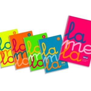 lamela pack de 5 cuadernos de espiral con 80 hojas de 90g/m2 con margen formato folio pauta cuadrovia de 2.5mm cubierta de polipropileno fluorescente papel offset blanco extra colores surtidos