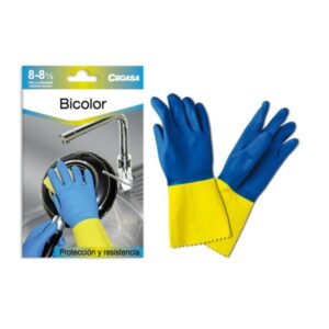 cegasa guantes de latex talla g 8 8 1/2 flocados uso general, domestico, limpieza, industria quimica espesor en palma de 0,6mm color azul/amarillo