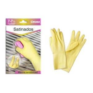 cegasa guantes de latex talla m 7 7 1/2 satinados uso general, domestico, limpieza espesor en palma de 0,45mm color amarillo