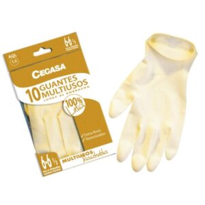 cegasa pack de 10 guantes de latex multiusos talla p 6 6 1/2 desechables extrafinos con polvo uso general, domestico, limpieza color amarillo claro