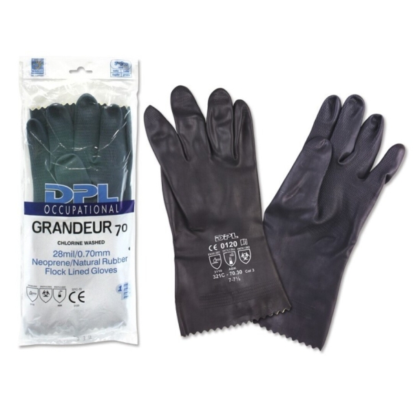 dpl occupational grandeur guantes industriales talla 7 7 1/2 flocados espesor en palma de 0,7mm industria quimica, pesada y de mantenimiento etc.. color negro