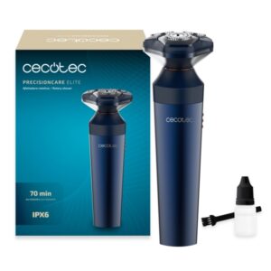 cecotec precisioncare elit afeitadora rotatoria autonomia hasta 70min 7200rpm ipx6 ergonomico cuchillas de acero inoxidable color azul marino