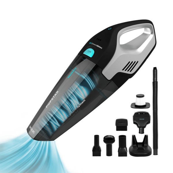 cecotec conga popstar micro animal aspiradora de mano 110w autonomia hasta 20min succion 7.5kpa deposito de 500ml incluye accesorios ergonomico ideal para mascotas color negro y plateado