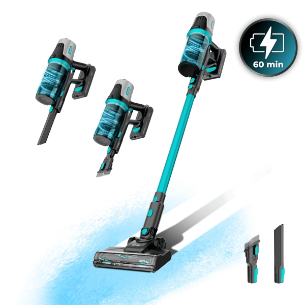 cecotec conga rockstar 1500 horizon x treme xl aspirador de escoba vertical 215w autonomia hasta 60min deposito de 600ml varios modos de uso incluye accesorios color negro y azul