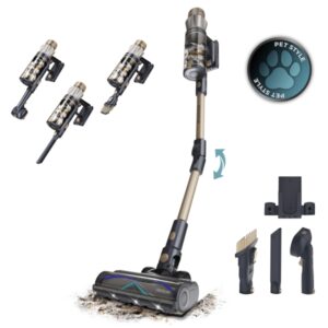 cecotec conga rockstar rs90 pet flex aspirador de escoba vertical 600w autonomia hasta 65min succion 40kpa deposito de 500ml luz led pantalla ideal para mascotas color bronce