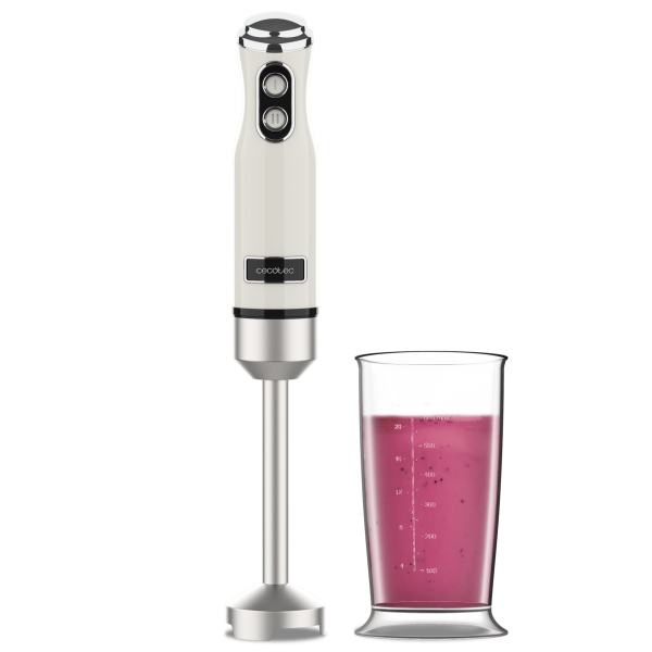 cecotec power retrobeige 1200max batidora de mano potencia 1200w vaso de 0.5l velocidad ajustable apto para lavavajillas cuchillas recubiertas de titanio color beige