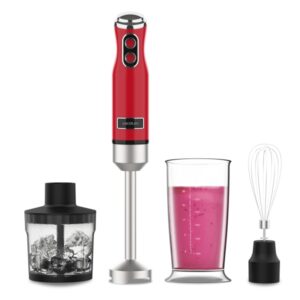 cecotec power retrored 1200max cream and crush batidora de mano 1200w vaso de 0.5l velocidad ajustable apto para lavavajillas cuchillas recubiertas de titanio color rojo