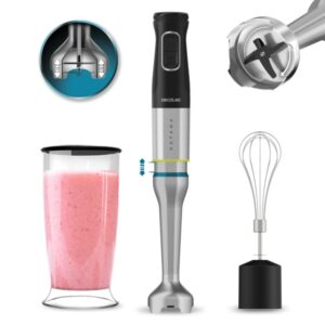 cecotec katana 12 cream b batidora de mano potencia 1200w movimiento oscilante velocidad ajustable incluye accesorios cuchillas recubiertas de titanio modo turbo color negro y plateado