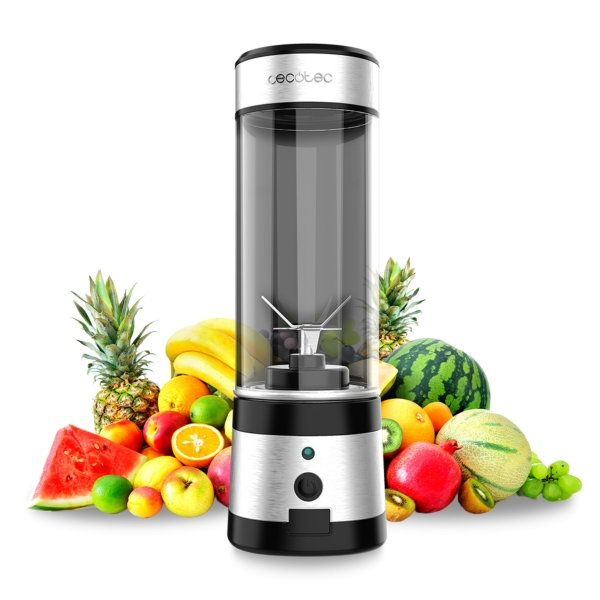 cecotec wanderlustmix usb batidora de vaso portatil potencia 126w cuchillas recubiertas de titanio color negro y plateado