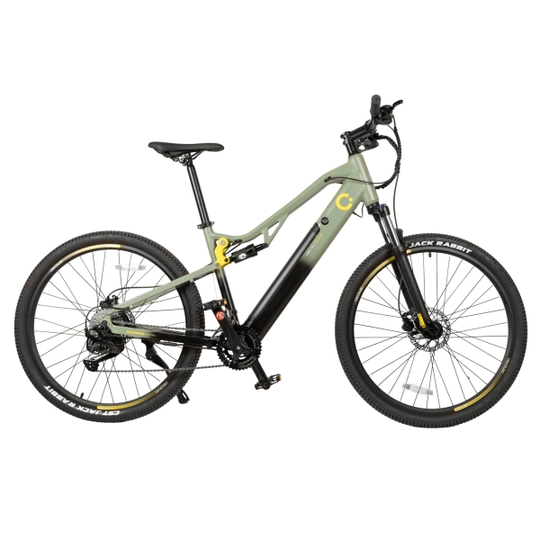 cecotec mountain millor bicicleta electrica de 27.5" doble disco de freno hidraulico autonomia 90km cambio shimano 18 velocidades bateria de 36v y 12.8ah suspension delantera color menta
