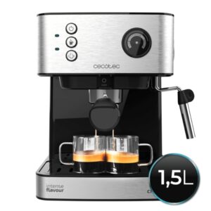 cecotec power espresso 20 professionale cafetera espresso con vaporizador capacidad 1.5l presion 20bar deposito de 1.5l acero inoxidable vaporizador calientatazas color negro y plateado