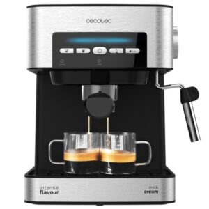 cecotec power espresso 20 matic cafetera espresso con vaporizador capacidad 1.5l presion 20bar deposito de 1.5l acero inoxidable vaporizador calientatazas color negro y plateado