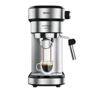cecotec cafelizzia steel cafetera espresso con vaporizador potencia 1350w presion 20bar termoblock temperatura regulable vaporizador apagado automatico deposito 1.2l color negro y plateado