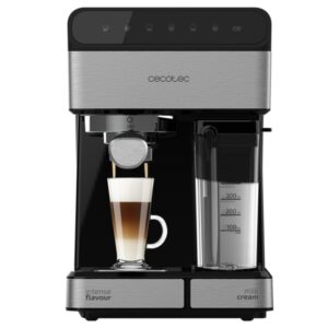 cecotec power instant ccino 20 cafetera espresso 1350w calientatazas presion 20bar deposito de 1.4l acabados en acero inoxidable tanque de leche termoblock color negro y plateado