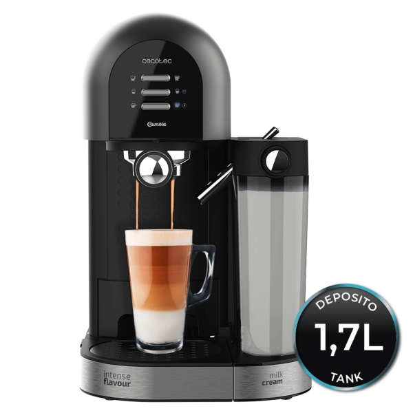 cecotec power instant ccino 20 chic serie nera cafetera espresso compatible con capsulas 1470w presion 20bar deposito de 0.7ml temperatura regulable termoblock color negro y plateado