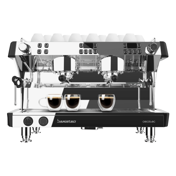 cecotec baristeo mattina 2x cafetera espresso profesional doble 4200w calientatazas presion 9bar caldera de acero temperatura regulable vaporizador portafiltro 58mm color negro y plateado