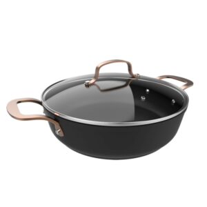 cecotec polka fantasy 28 low pot golden olla baja de 28cm de alumino forjado capacidad de 4.1l antiadherente apto para lavavajillas soporta hasta 230ºc tapa de cristal templado color negro