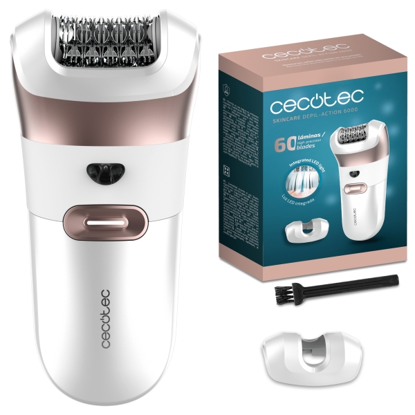 cecotec skincare depil action 6000 depiladora de arranque con 60 pinzas autonomia hasta 60min accesorio para zona sensible ipx5 luz led ergonomico color blanco