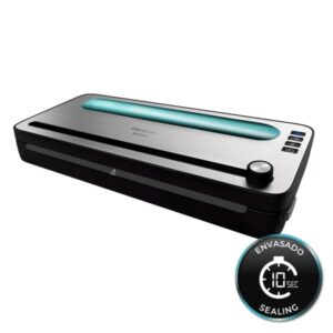 cecotec foodcare sealvac 120 steelcut envasadora al vacio presion 0.75bar 120w silencioso acero inoxidable luz led admite bolsas genericas funcion vacio para botes color negro y plateado