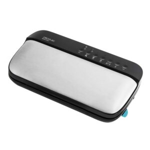 cecotec sealvac steel envasadora al vacio 120w presion 0.9 bar succion 95kpa incluye accesorios silencioso admite bolsas genericas funcion de vacio para botes color negro y plateado