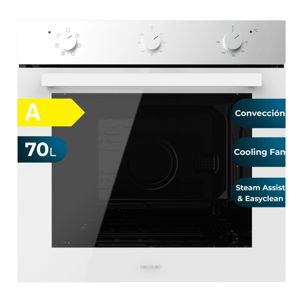 cecotec bolero hexa m236000 glass white time a horno multifuncion integrable potencia 2800w capacidad 70l puerta triple de cristal 6 funciones color blanco y negro