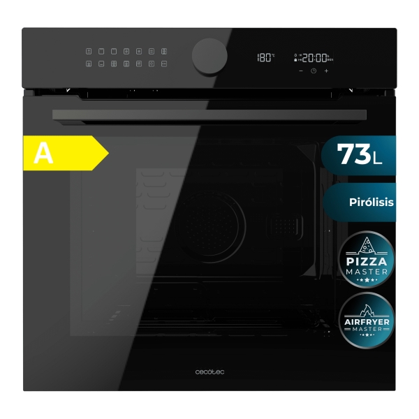 cecotec bolero hexa p516000 glass black a horno pirolitico integrable 3250w capacidad 73l piedra para pizzas de 35cm puerta cuadruple de cristal guias telescopicas 14 funciones color negro