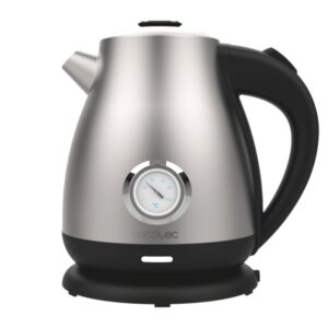 cecotec thermosense 620 retro steel hervidor de agua de 1.7l 2200w termometro analogico base 360º independiente temperatura regulable filtro antical apagado automatico color negro y plateado