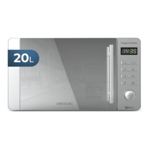 cecotec proclean 5020 mirror microondas potencia 700w capacidad 20l pantalla led acero inoxidable seguro infantil revestimiento facil de limpiar color gris