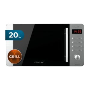 cecotec proclean 5110 inox microondas con grill 700w capacidad 20l pantalla led acero inoxidable seguro infantil revestimiento facil de limpiar 43.8x35.8x25.5cm color negro y gris