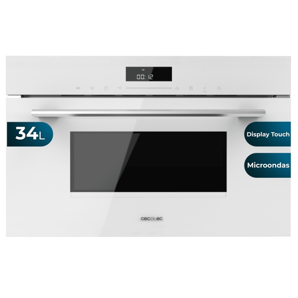 cecotec bolero hexa mw703800 glass white microondas integrable con grill capacidad 34l temperatura regulable panel tactil acabado en vidrio bloqueo infantil color blanco