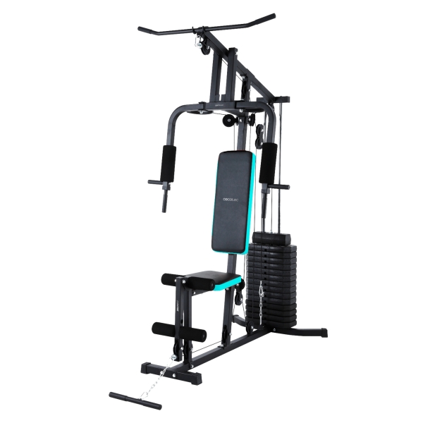 cecotec drumfit homegym 1000 single estacion de entrenamiento multifuncional bloque de pesas 65kg incluye accesorios almohadillas acolchadas 178 x 106 x 210cm color negro