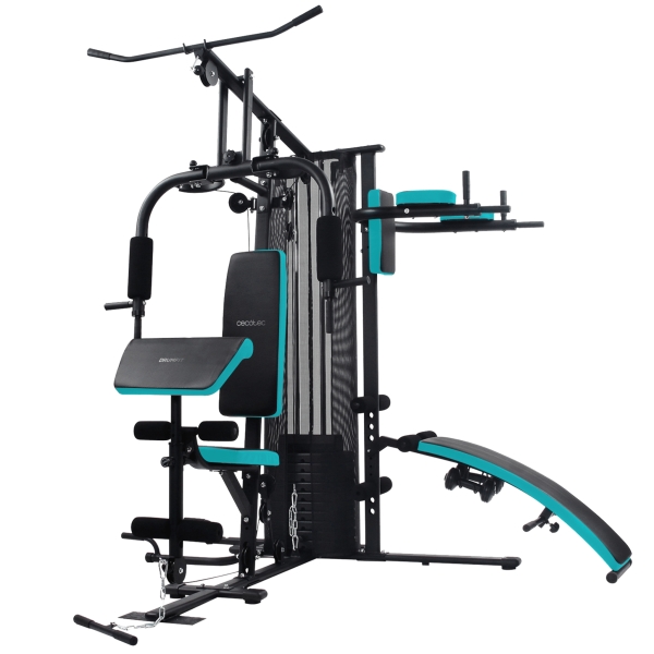 cecotec drumfit homegym 2000 double estacion de entrenamiento multifuncional bloque de pesas 65kg 2 mancuernas de 1.5kg plegable almohadillas acolchadas 193 x 222 x 211cm color negro
