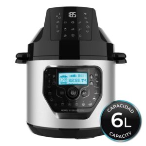 cecotec h deluxe fry olla gm programable de 6l con cabezal freidora de aire antiadherente bascula pantalla lcd ergonomico temperatura hasta 200ºc control por voz color negro y plateado