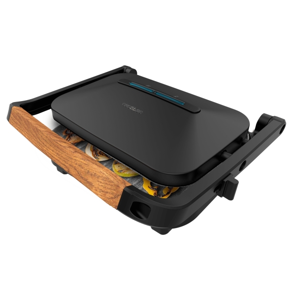 cecotec rock'ngrill 1200 wood b parrilla electrica potencia 1300w temperatura regulable revestimento de piedra asa tacto frio placa superior flotante base antideslizante color negro