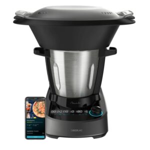 cecotec mambo 11090 robot de cocina bascula jarra de acero inoxidable 3.3l control por app velocidad ajustable recetario apto para lavavajillas funcion autolimpieza color negro y plateado