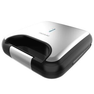 cecotec rock'ntoast grill + sandwichera doble potencia 800w antiadherente temperatura regulable acabado en acero inoxidable asa de tacto frio hueco recogecables color negro y plateado