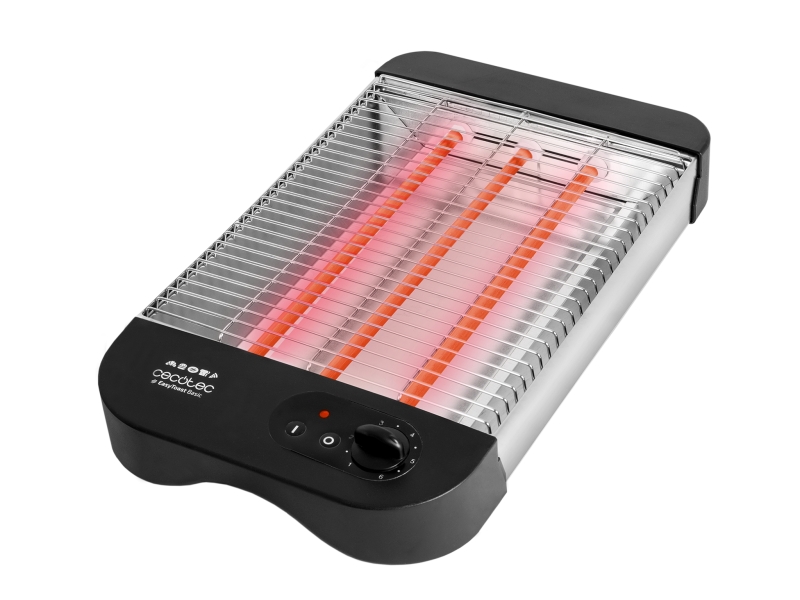 cecotec turbo easytoast basic tostador horizontal 900w 3 resistencias halogenas 6 niveles de tostado hueco recogecables base antideslizante bandeja recogemigas color negro y plateado
