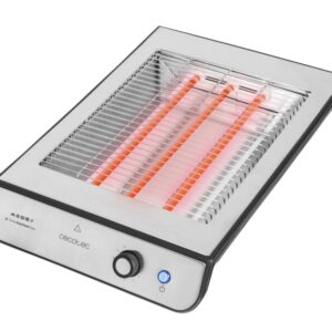 cecotec turbo easy toast inox tostador horizontal 900w 3 resistencias de cuarzo 6 niveles de tostado hueco recogecables base antideslizante recogemigas color negro y plateado