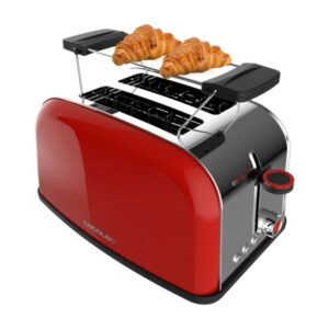 cecotec toastin' time 850 red tostadora doble potencia 850w ranura ancha acabados en acero inoxidable bandeja recogemigas autocentrado calienta panecillos color rojo