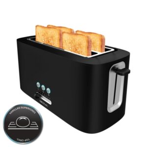cecotec toast and taste 16000 extra double tostadora de doble ranura larga 1630w autocentrado 6 niveles de tostado hueco recogecables base antideslizante recogemigas color negro