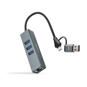 nanocable adaptador de red usb c + usb a/m 3.0 a ethernet gigabit 10/100/1000 mbps + hub 3xusb a 3.0 15 cm color gris