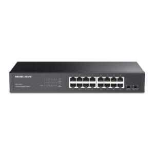 mercusys ms116gs switch 16 puertos gigabit rj45 10/100/1000mbps con auto negociacion plug & play montaje escritorio o rack color negro